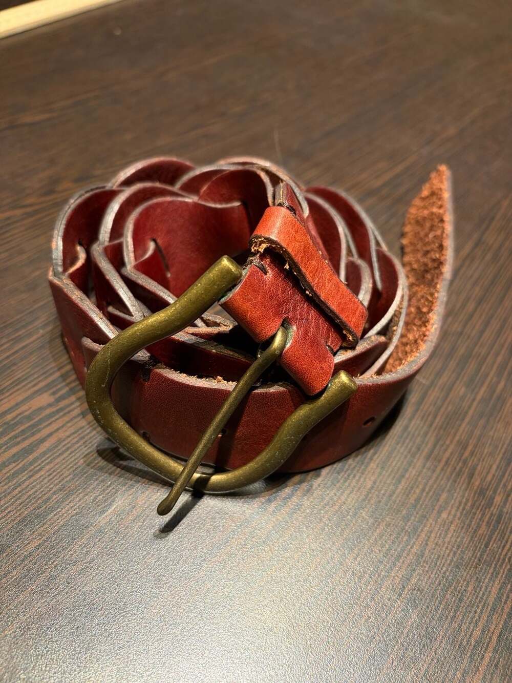 Free People style Rosebery Leather Belt Size L Red Brown Woven
